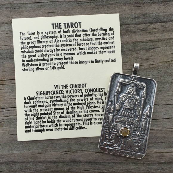 Chariot Tarot Card Pendant .925 Sterling Silver w/ genuine Citrine made in USA - Picture 9 of 9